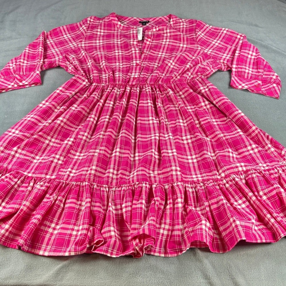 Torrid Mini Voile Mandarin Collar Dress‎ Pink Arcana Plaid 1X 14-16 40261039